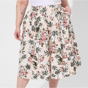Torrid Women's Size 22 Pink Floral Palm Tree Midi Poplin High Waist Skirt Nwot